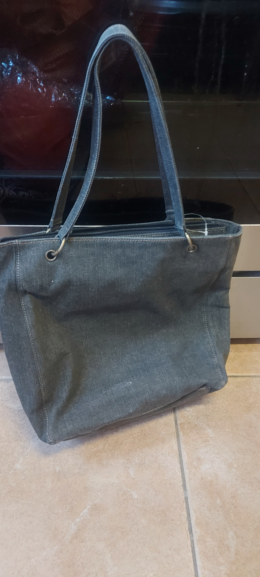 Denim Tote Bag with Patchwork Flower - photo 2