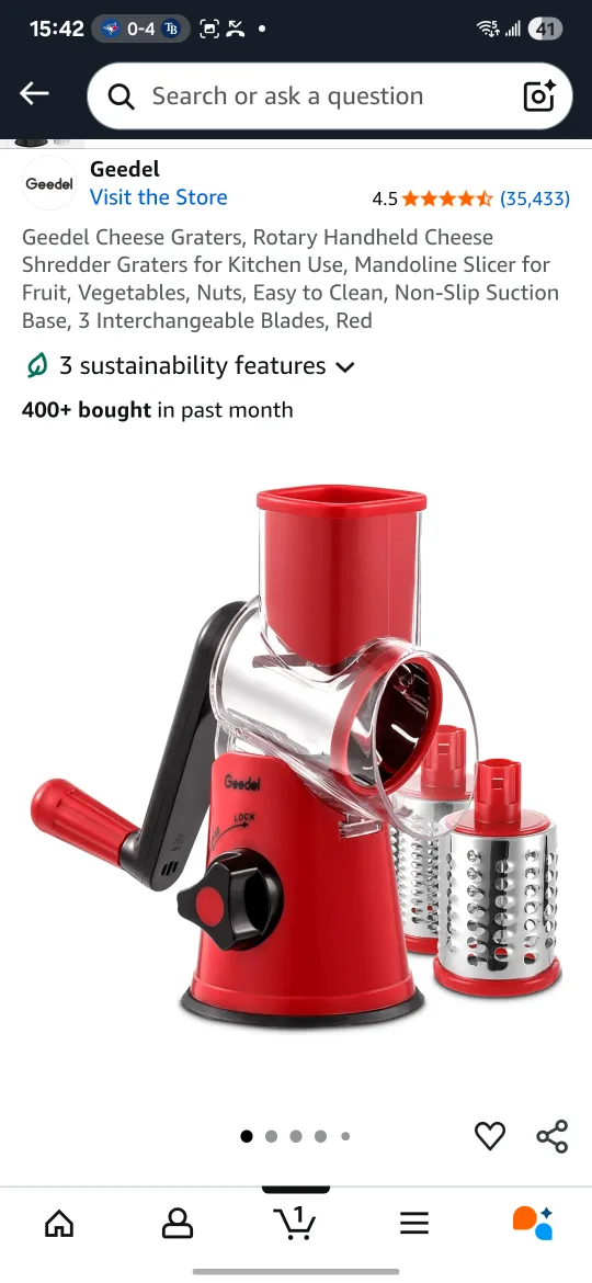 Geedel Rotary Cheese Grater - Red - New in Box thumbnail