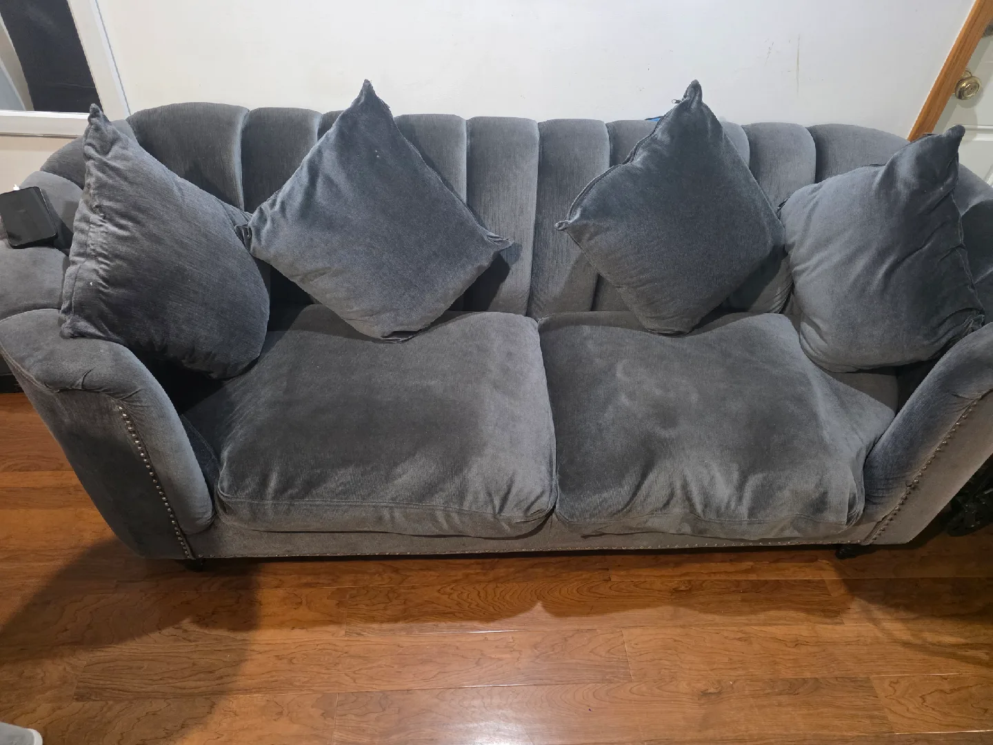 Gray Plush Sofa with Pillows image indicator(2)