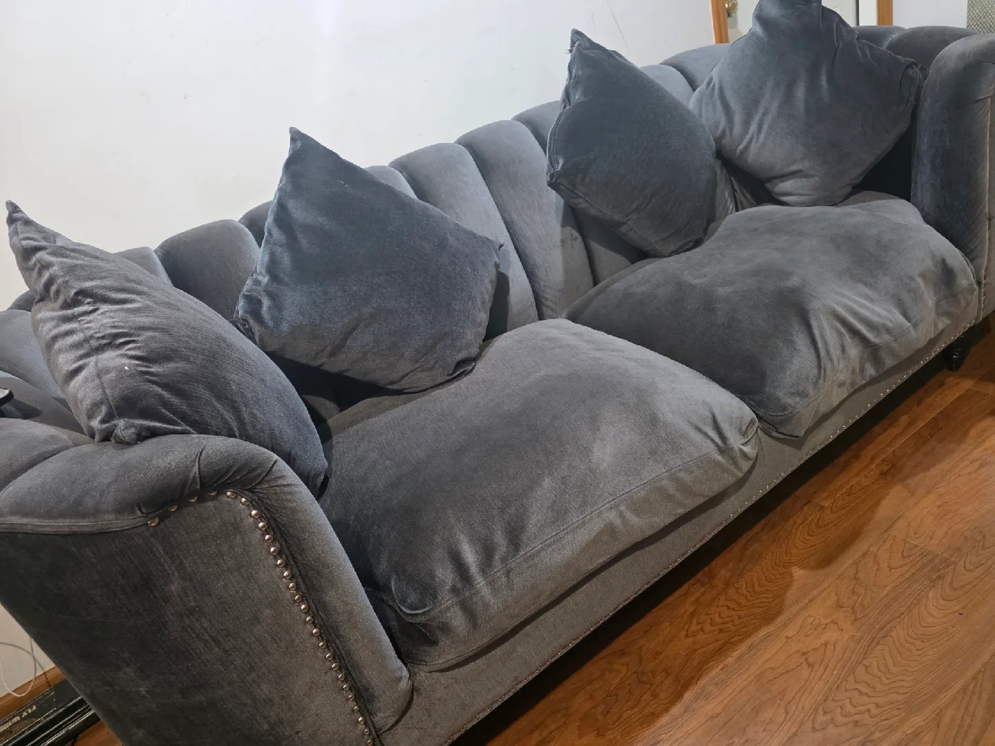 Gray Plush Sofa with Pillows image indicator(3)