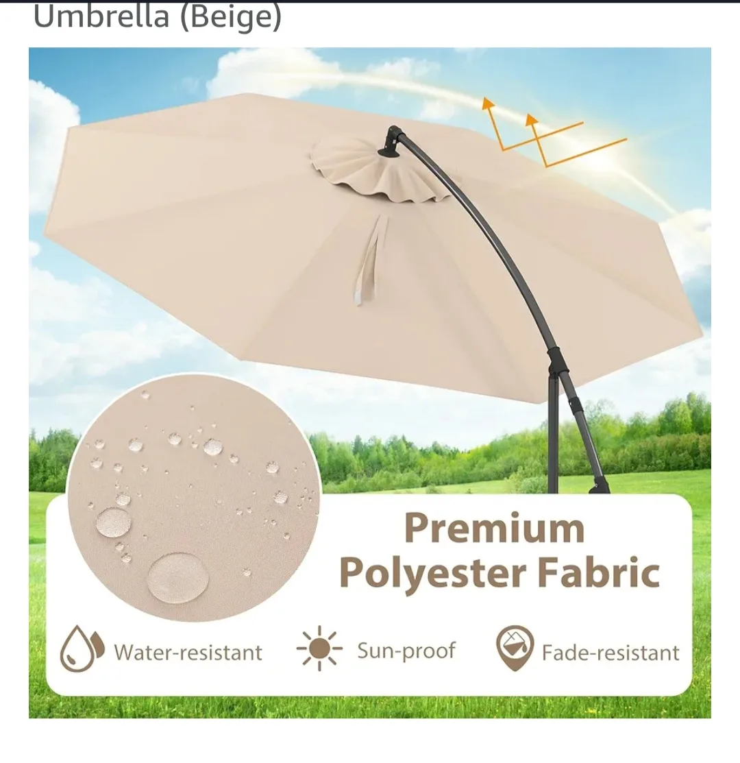 Beige Offset Patio Umbrella with Tilt System image indicator(6)