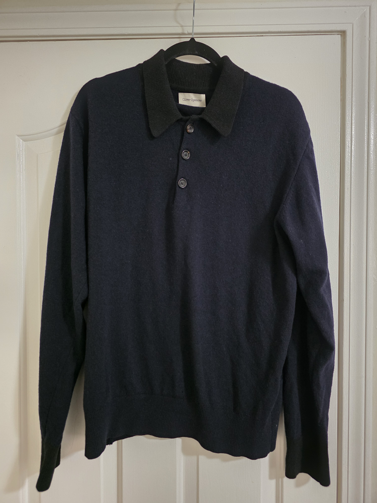 Oliver Spencer Men's Dark Navy Polo collar Sweater(Size XL)