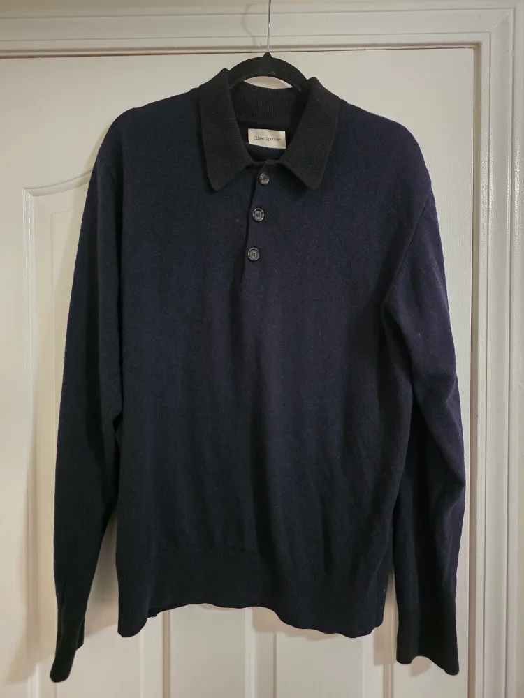 Oliver Spencer Men's Dark Navy Polo collar Sweater(Size XL)