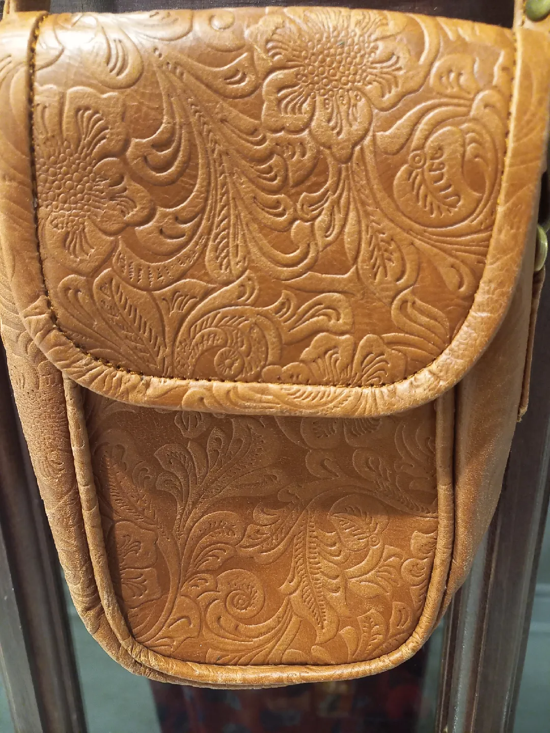 Floral Embossed tan Leather Crossbody Bag