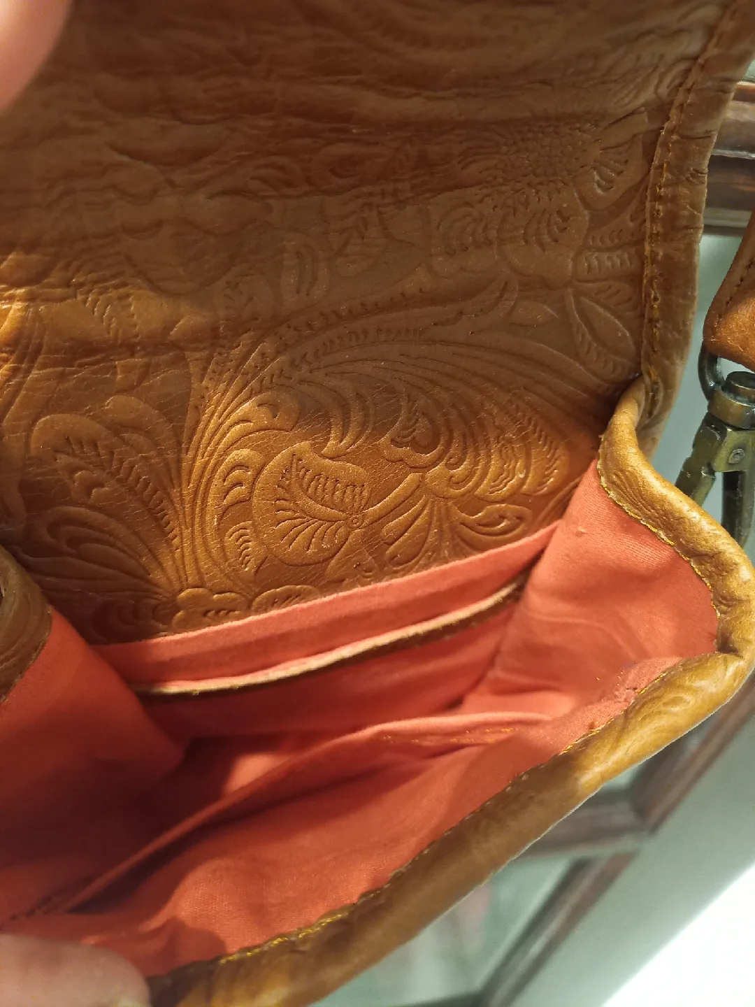 Floral Embossed tan Leather Crossbody Bag image indicator(4)