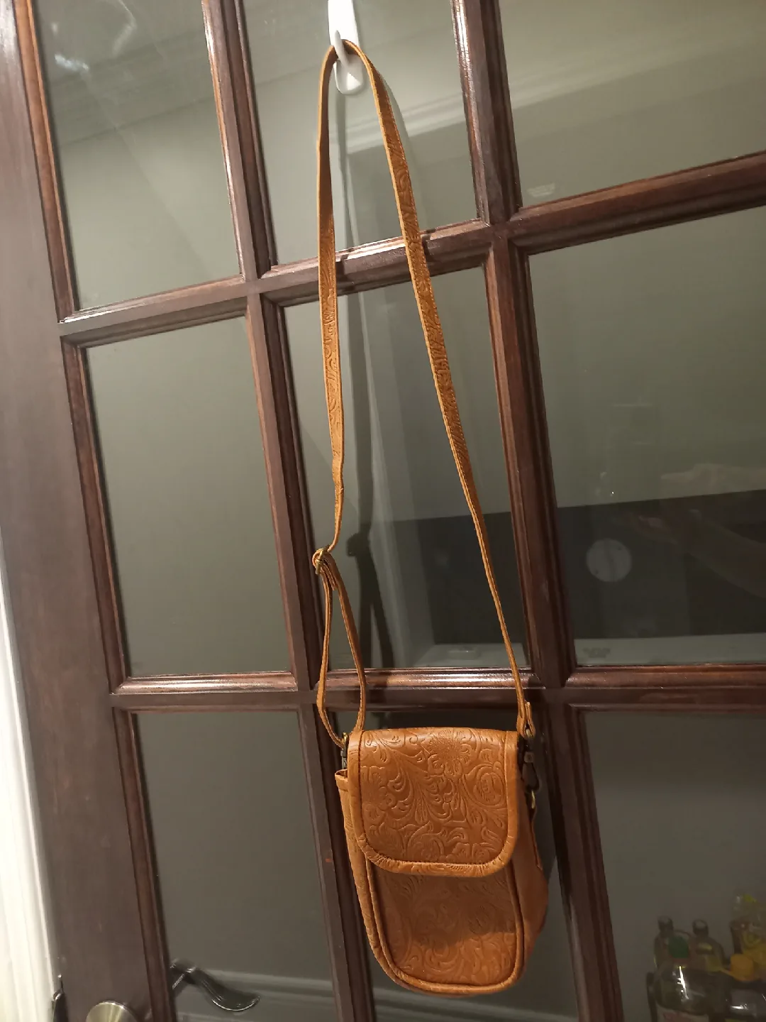 Floral Embossed tan Leather Crossbody Bag image indicator(5)