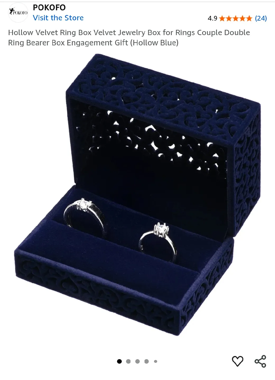POKOFO Hollow Velvet Ring Box - Blue thumbnail