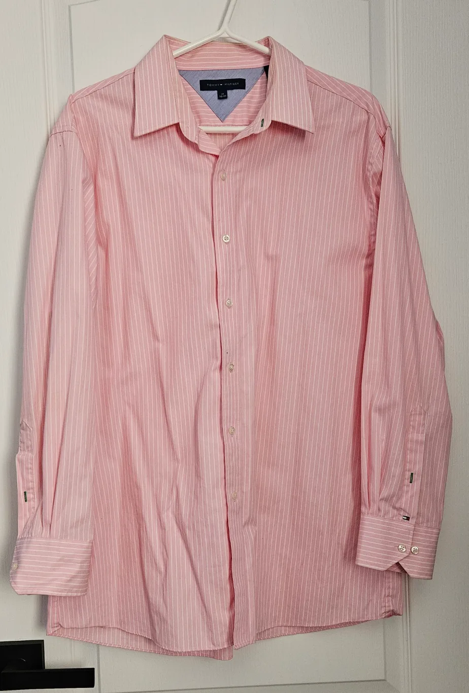 Tommy Hilfiger Men's Pink Striped Dress Shirt - L thumbnail