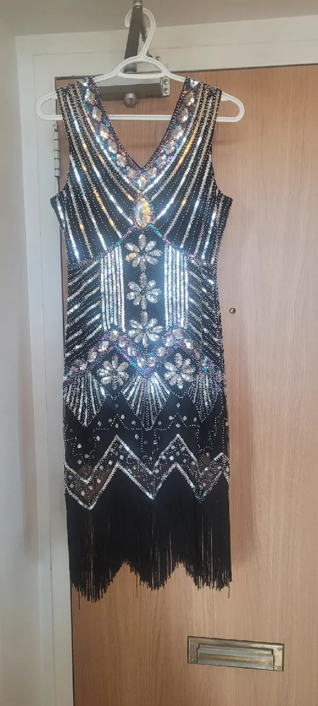 Flapper Dress - Black, Silver, Beaded