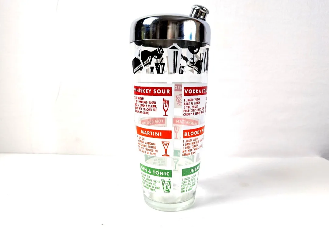 Glass Cocktail Shaker ~ Cocktail Recipes ~ Retro Barware image indicator(9)