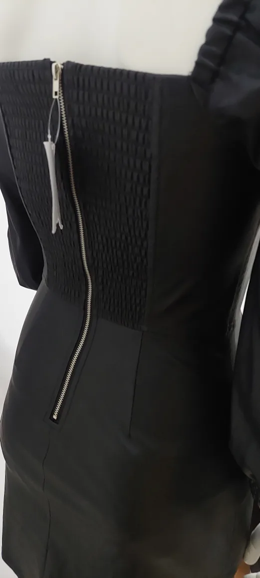 NEW - Black Faux Leather Puff Sleeve Mini Dress image indicator(3)