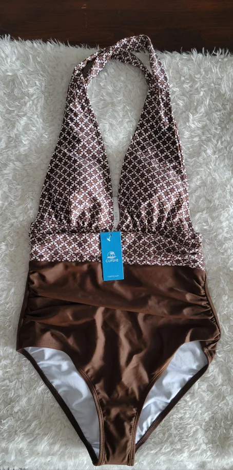 BNWT Brown Halter One Piece Swimsuit image indicator(2)