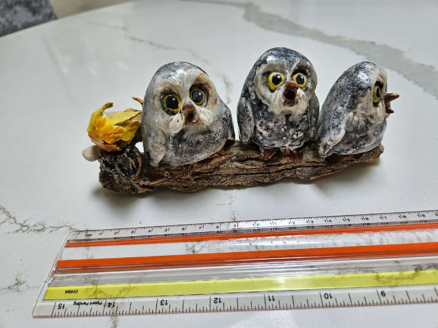 Handmade Ceramic Owl Figurine on Branch image indicator(3)