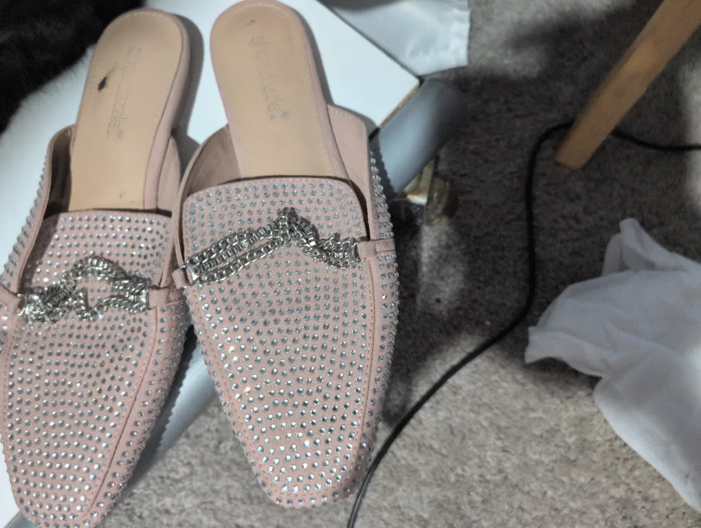 Shoe Dazzle Pink Rhinestone Mules - Size 7 thumbnail