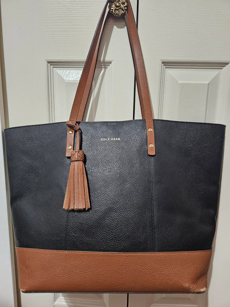 Cole Haan Black & Brown Leather Tote Bag thumbnail