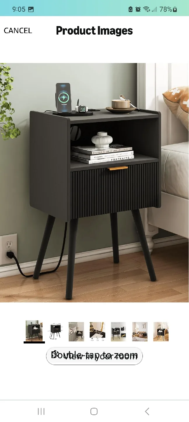 JOONEE Black Nightstand with Outlet image indicator(2)