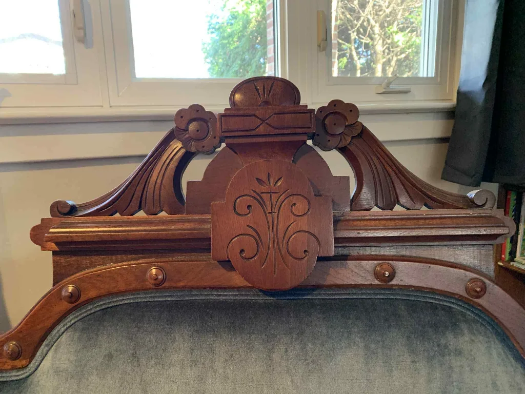 Antique blue velvet couch. Made in Toronto. image indicator(5)