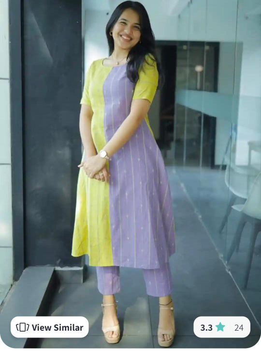 Two-Tone Kurti Set - Yellow & Purple