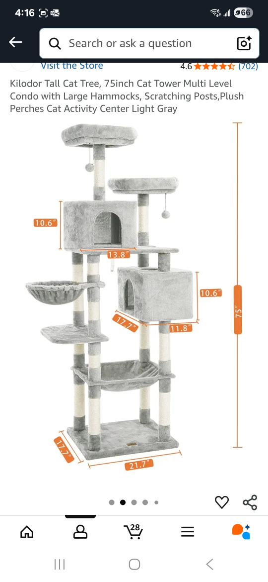 Kilodor 75in Cat Tree - Light Gray - photo 3