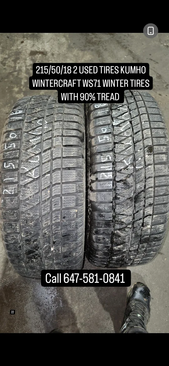 2 Kumho Wintercraft WS71 Winter Tires 215/50/18 - 90% Tread thumbnail