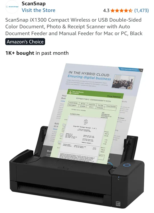 ScanSnap iX1300 Compact Wireless Scanner thumbnail