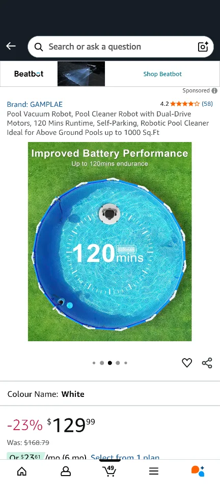 GAMPLAE Pool Cleaner Robot - White image indicator(5)