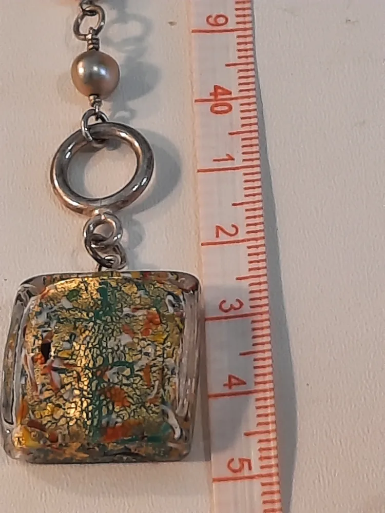 Handmade Pearl Necklace 925 silver closings with Glass Pendant image indicator(7)