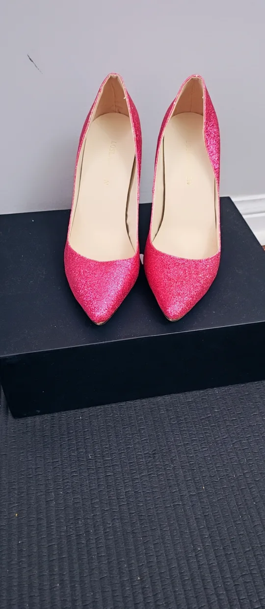 Pink Glitter Heels - Size 6 thumbnail