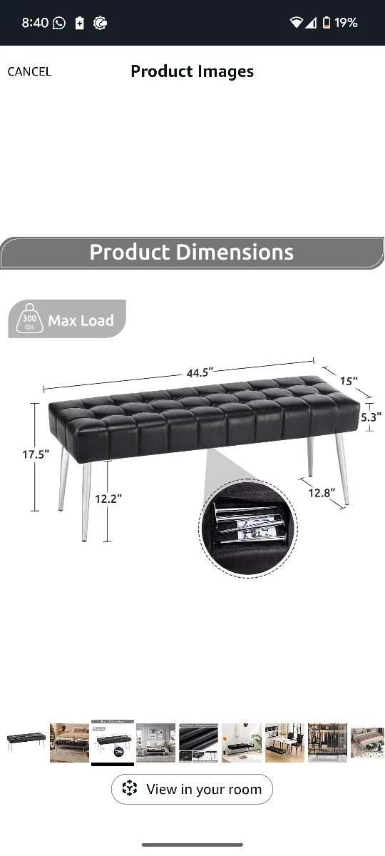 Black Faux Leather Ottoman Bench thumbnail
