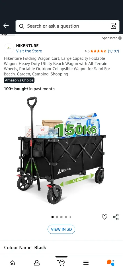 Hikenture Folding Wagon Cart - Black thumbnail