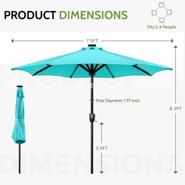 NEW 7.5 FT Patio Umbrella with LED Lights - Teal - photo 4