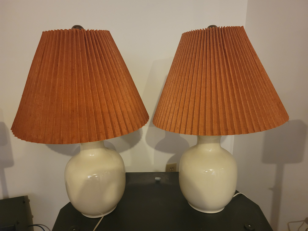 Pair of Vintage Table Lamps with Pleated Shades