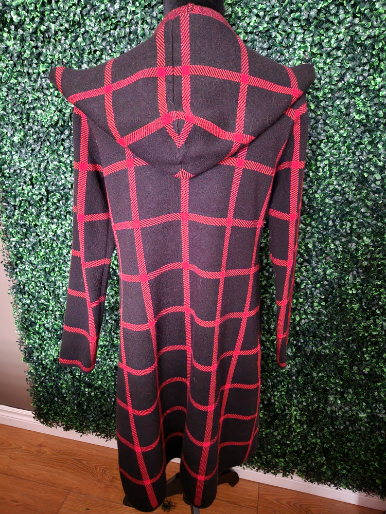 Hooded Plaid Cardigan - Red & Black - photo 2