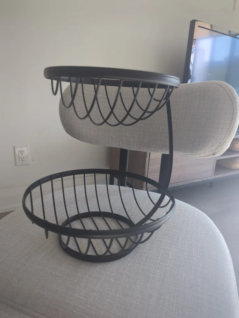 Two-Tiered Metal Fruit Basket - Black