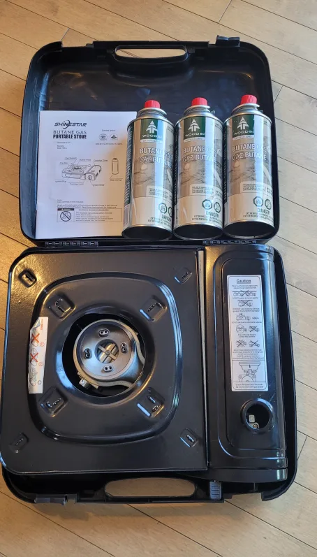 ShineStar Portable Gas Stove Burner + Woods butane gas canisters image indicator(4)