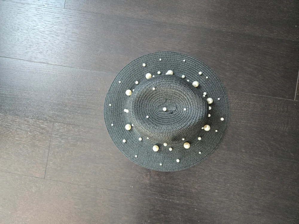 Black Basket Weave Hat with Pearl Decorations image indicator(4)