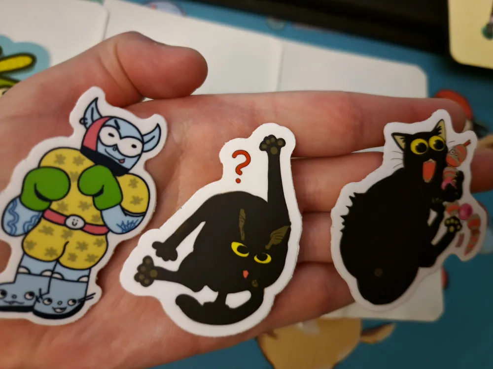 🥕 Assorted Stickers - 2 Cats, 1 BIG Goblin, 1 Wrestler image indicator(3)