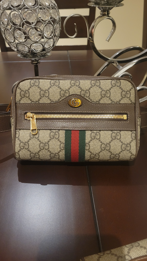 AUTH GUCCI GG LOGO OPHIDIA CANVAS LEATHER BELT BAG CHEST 85/34 - photo 2