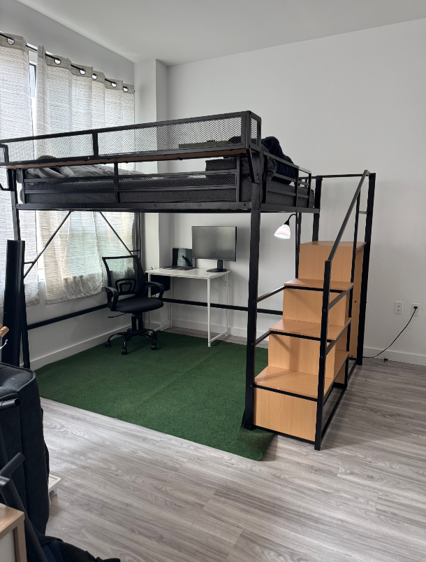 Queen Size Metal Loft Bed Frame with Shelves - photo 2