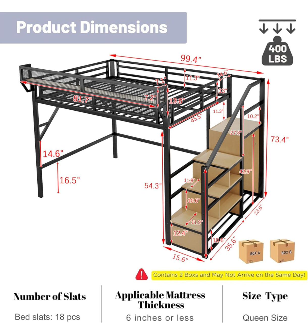 Queen Size Metal Loft Bed Frame with Shelves - photo 3