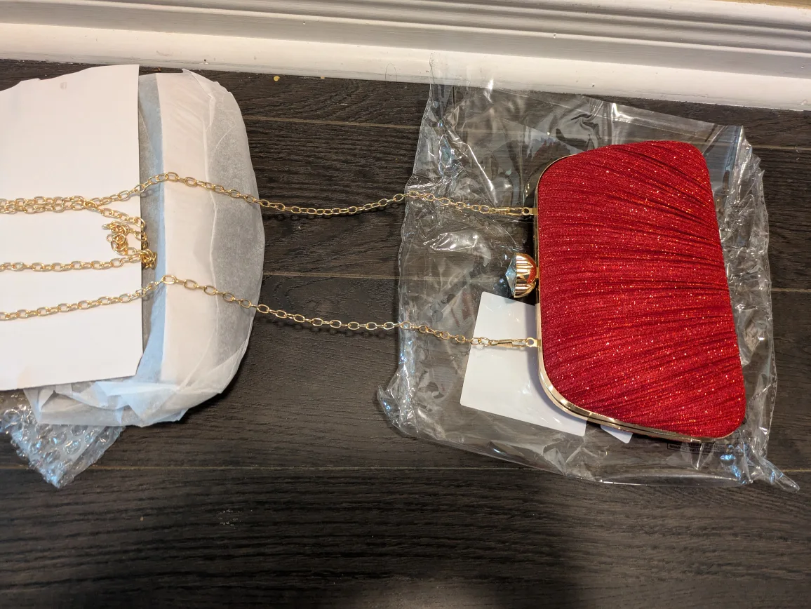 brand New Red Evening Clutch with Chain Strap( price is firm) thumbnail