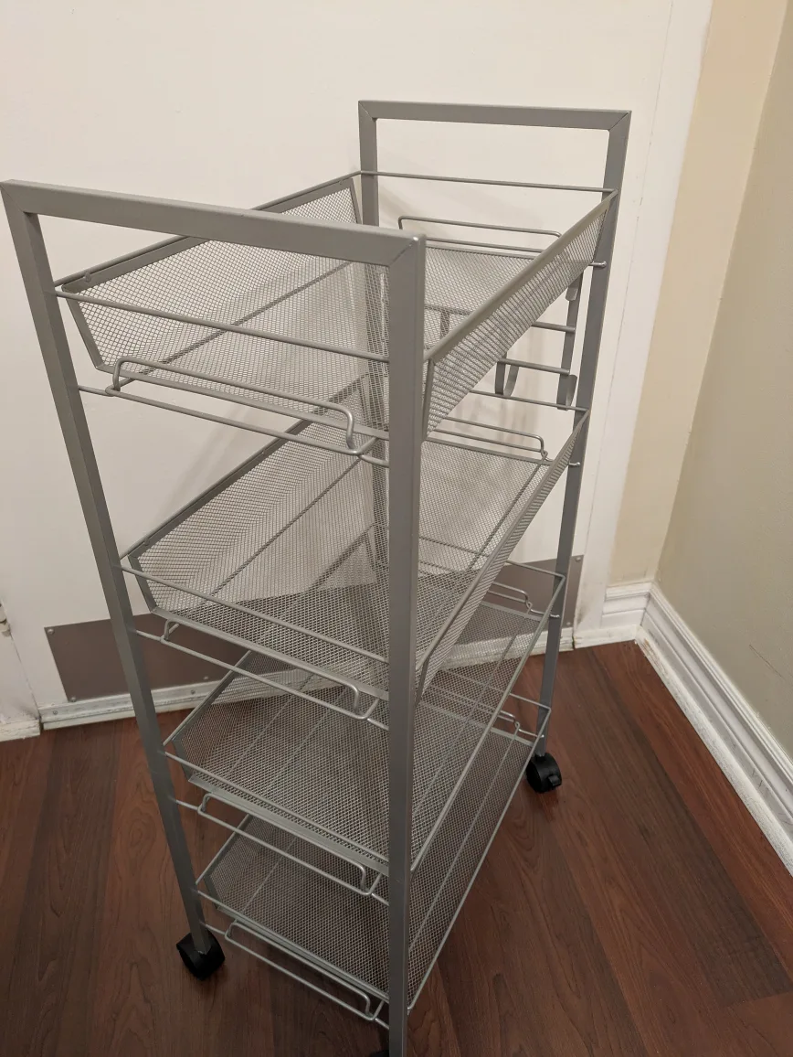 Grey Metal Rolling Cart with 4 Shelves and hooks image indicator(4)