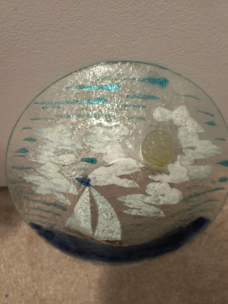 Handcrafted Glass Plate with Sailboat Design image indicator(2)