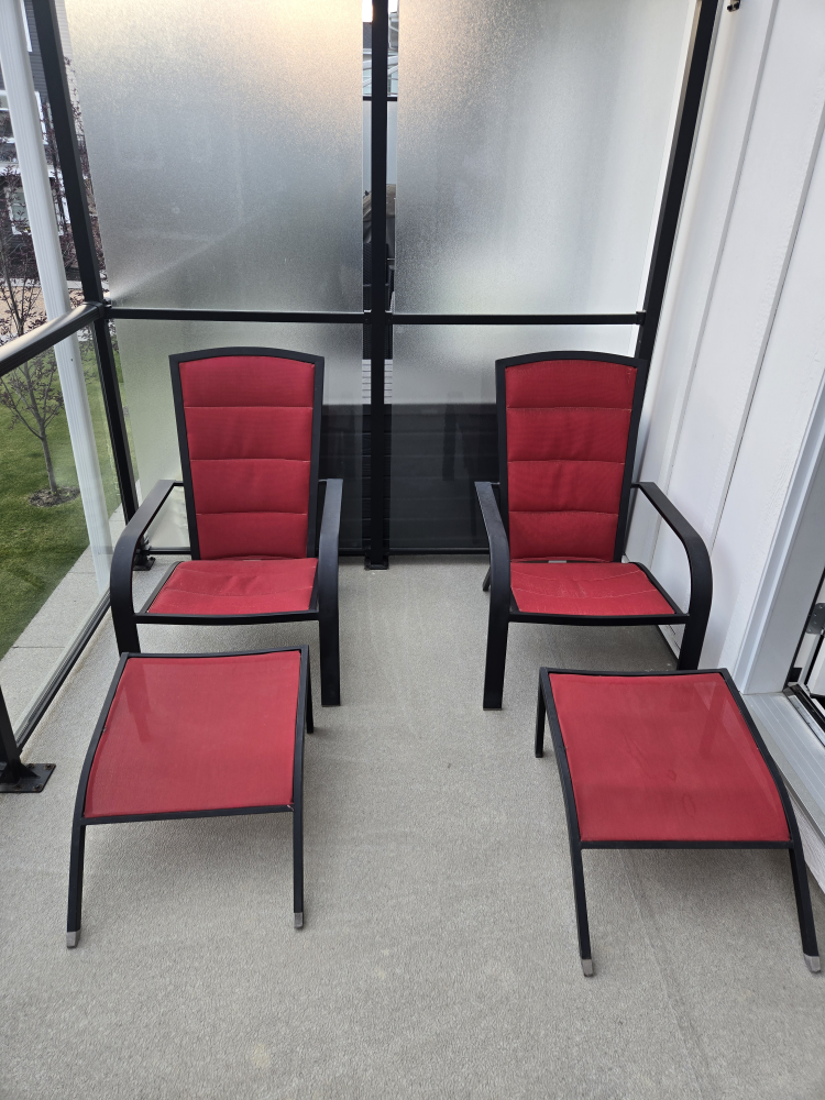 Patio Chairs and Footrests - Red & Black Set