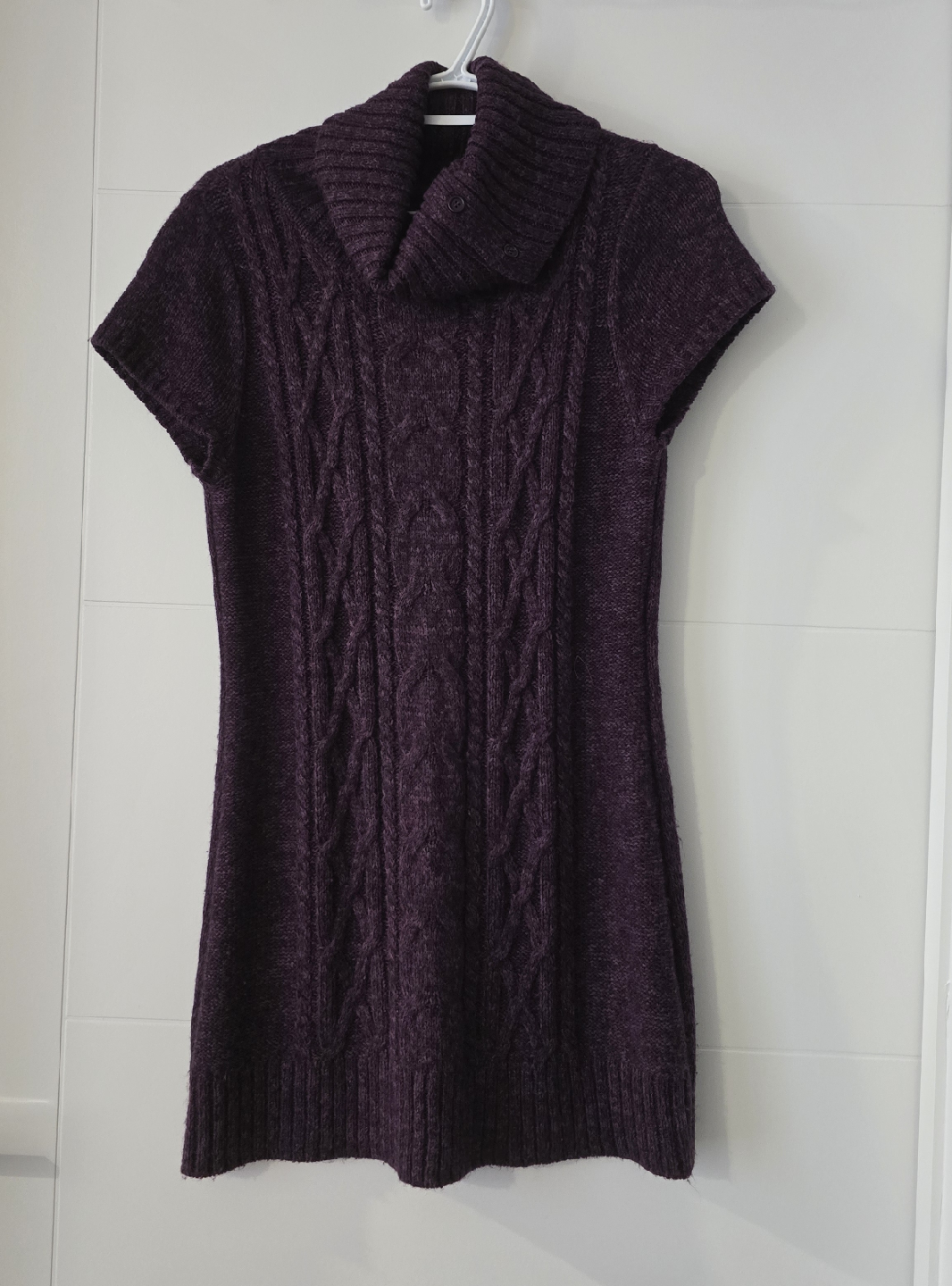 Purple Cowl Neck Short Sleeve Sweater Dress - photo 2