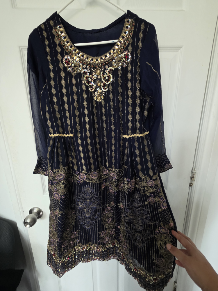 Embroidered Navy Blue Dress .