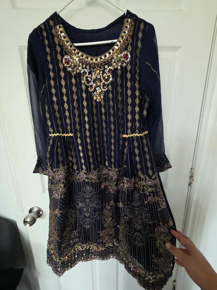 Embroidered Navy Blue Dress . thumbnail