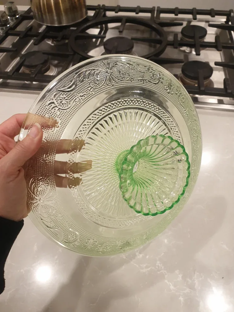 Vintage Green Depression Glass Cake Stand image indicator(4)