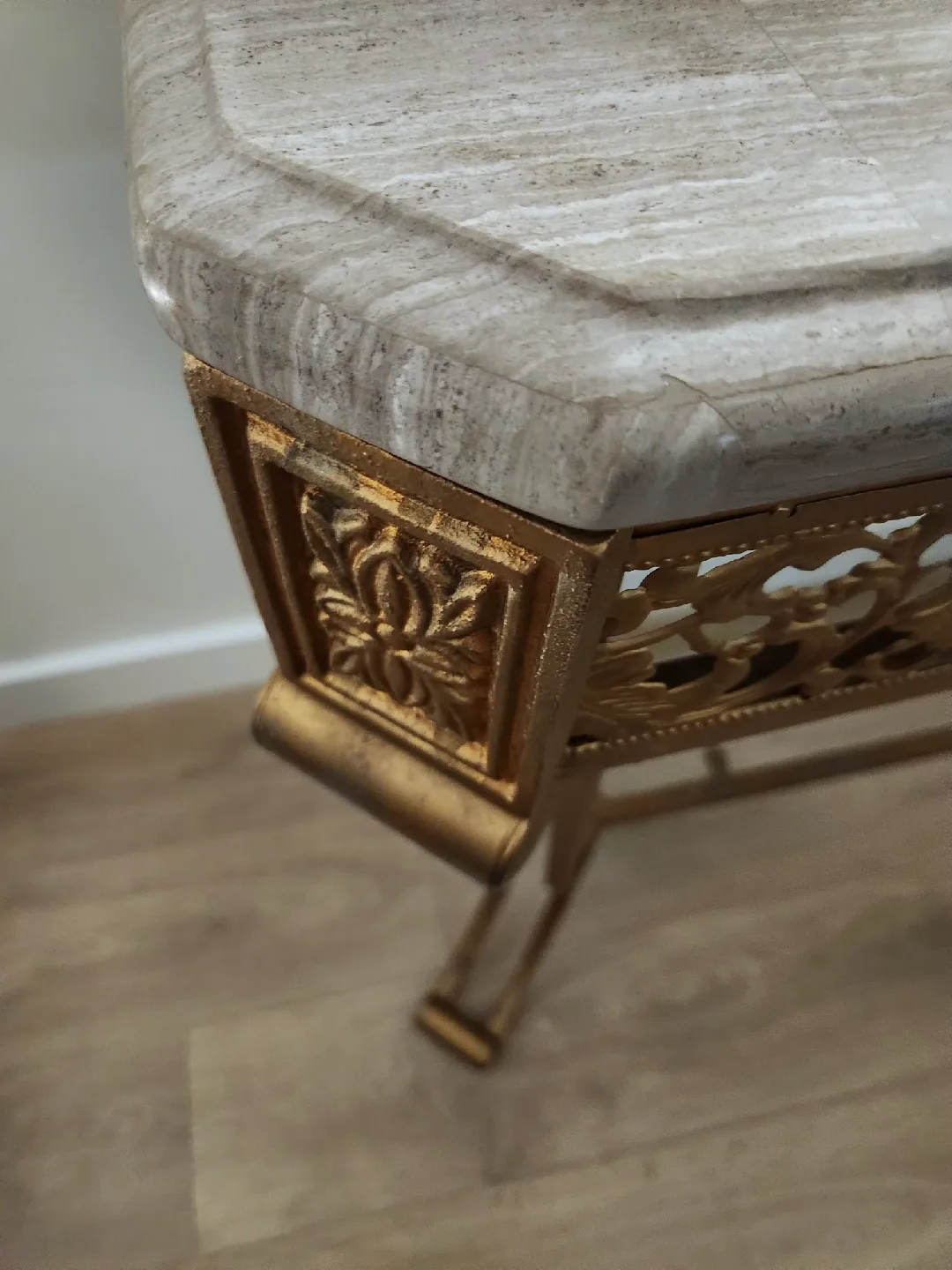 Antique Gold Console Table with Faux Marble Top image indicator(2)