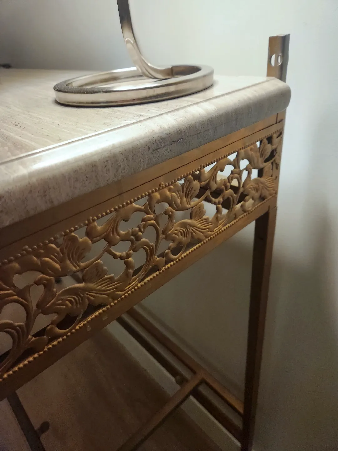 Antique Gold Console Table with Faux Marble Top image indicator(3)